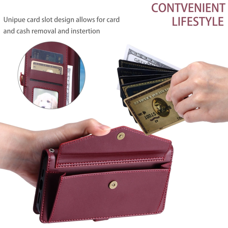 For iPhone 16 Pro Wallet Multi-card Slot Leather Phone Case with Lanyard(Wine Red) - iPhone 16 Pro Cases by buy2fix | Online Shopping UK | buy2fix