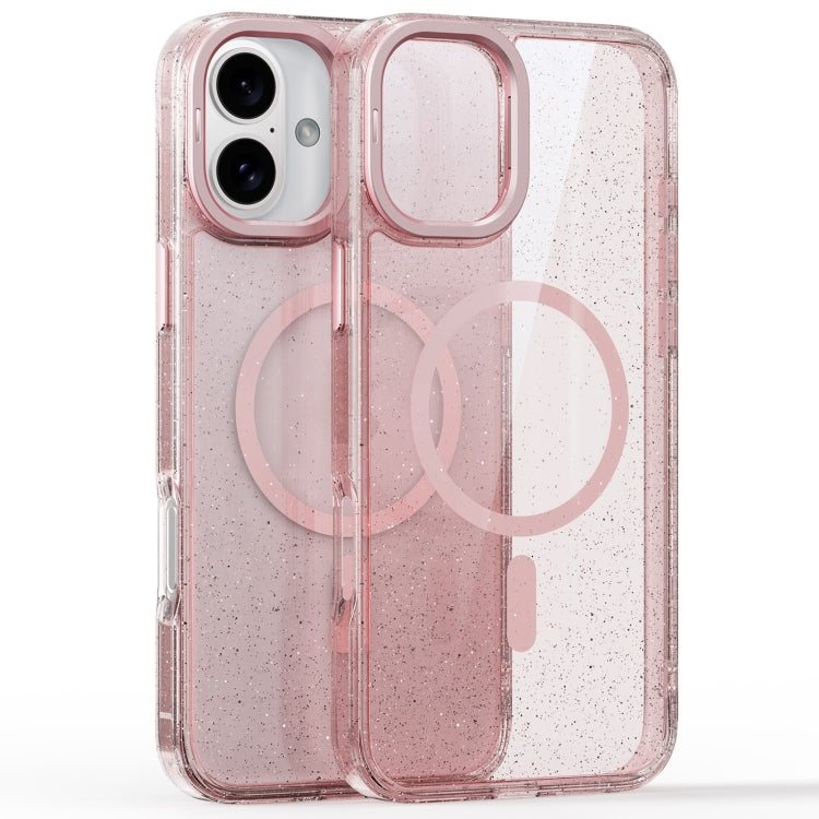 For iPhone 16 Plus Glitter Powder Lens Holder MagSafe Magnetic Phone Case(Transparent Pink) - iPhone 16 Plus Cases by buy2fix | Online Shopping UK | buy2fix