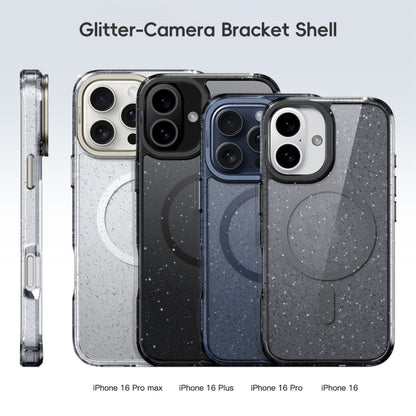 For iPhone 16 Pro Glitter Powder Lens Holder MagSafe Magnetic Phone Case(Transparent) - iPhone 16 Pro Cases by buy2fix | Online Shopping UK | buy2fix