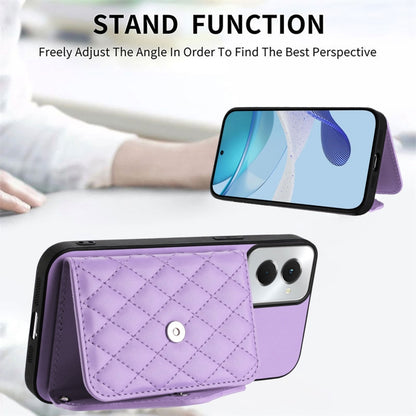 For Motorola Moto G Power 2024 5G Rhombic Texture Card Bag RFID Phone Case with Long Lanyard(Light Purple) - Motorola Cases by buy2fix | Online Shopping UK | buy2fix