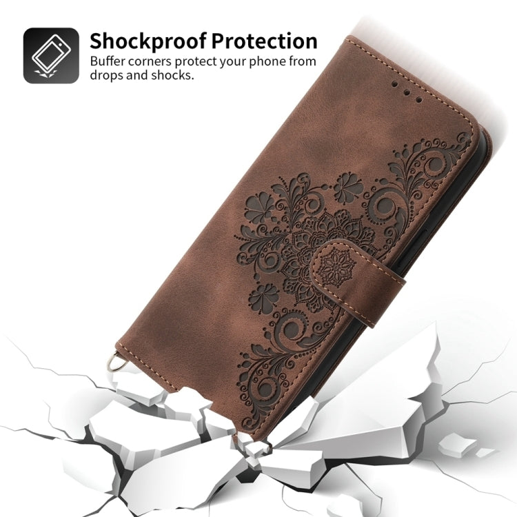 For Redmi K70 Ultra Skin Feel Flowers Embossed Wallet Leather Phone Case(Brown) - Xiaomi Cases by buy2fix | Online Shopping UK | buy2fix