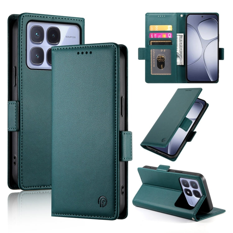 For Redmi K70 Ultra Side Buckle Magnetic Frosted Leather Phone Case(Dark Green) - Xiaomi Cases by buy2fix | Online Shopping UK | buy2fix