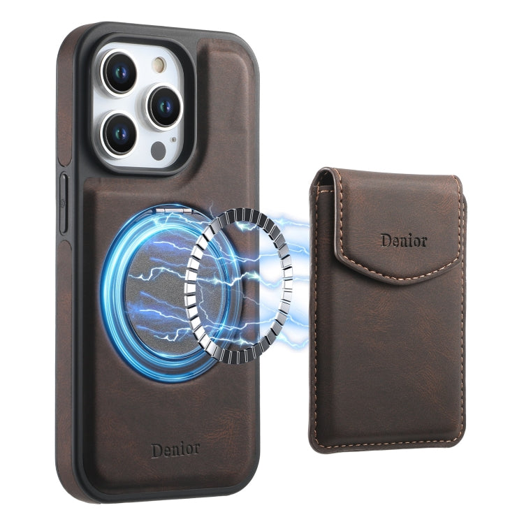 For iPhone 16 Pro Max Denior D20 Skin Feel MagSafe Holder Detachable Card Slot Phone Case(Brown) - iPhone 16 Pro Max Cases by Denior | Online Shopping UK | buy2fix