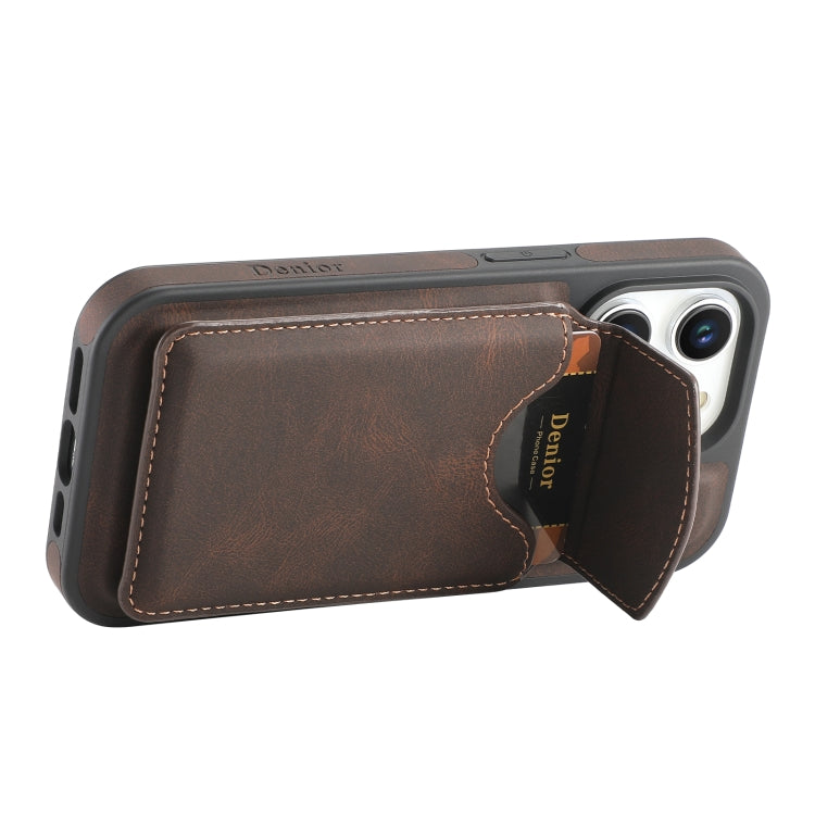 For iPhone 14 Pro Max Denior D20 Skin Feel MagSafe Holder Detachable Card Slot Phone Case(Brown) - iPhone 14 Pro Max Cases by Denior | Online Shopping UK | buy2fix