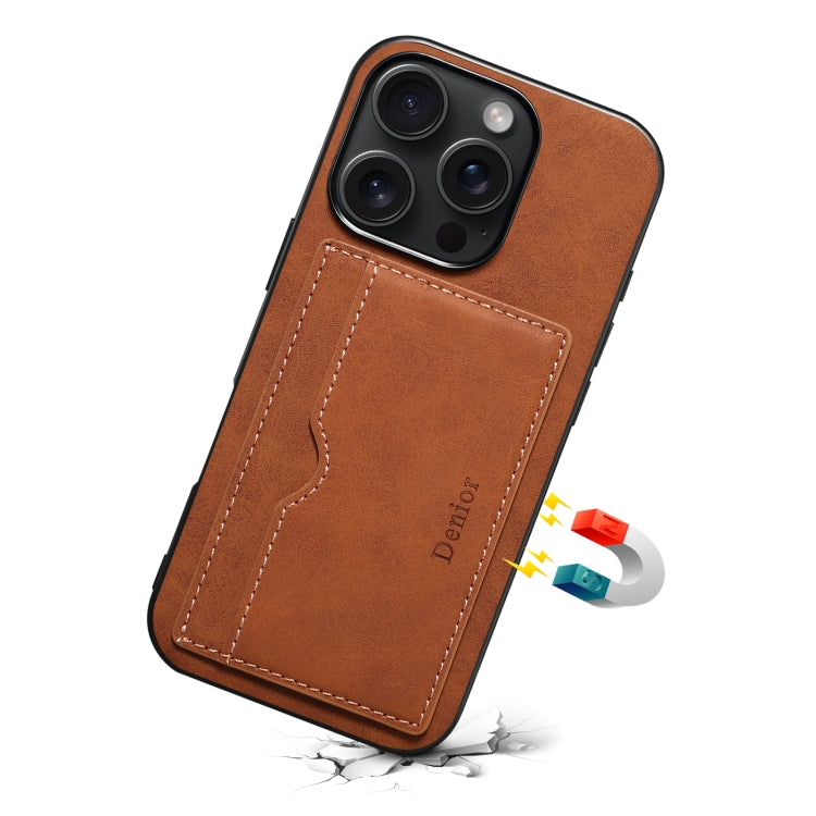 For iPhone 16 Pro Denior D08 PU Single Card Slot Holder Phone Case(Brown) - iPhone 16 Pro Cases by Denior | Online Shopping UK | buy2fix