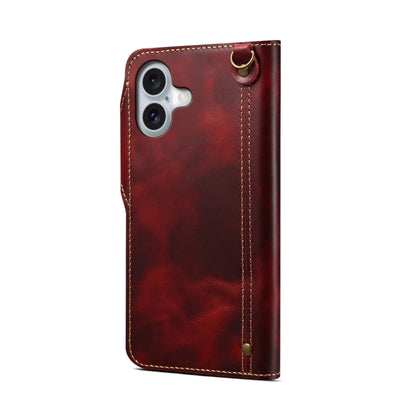 For iPhone 16 Plus Denior B01 Oil Wax Cowhide Magnetic Button Genuine Leather Case(Red) - iPhone 16 Plus Cases by Denior | Online Shopping UK | buy2fix