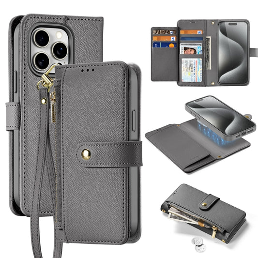 For iPhone 15 Pro DUX DUCIS Lawa Series 2 in 1 Wallet Zipper Detachable MagSafe Phone Case with Lanyard(Grey) - iPhone 15 Pro Cases by DUX DUCIS | Online Shopping UK | buy2fix