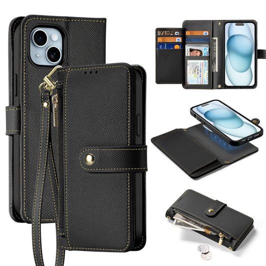 For iPhone 15 Plus DUX DUCIS Lawa Series 2 in 1 Wallet Zipper Detachable MagSafe Phone Case with Lanyard(Black) - iPhone 15 Plus Cases by DUX DUCIS | Online Shopping UK | buy2fix