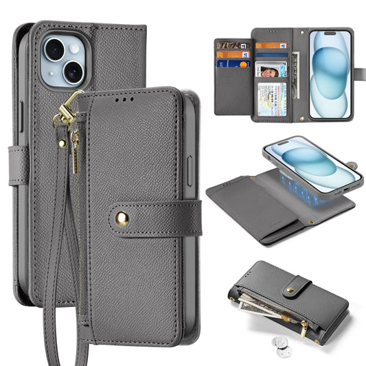 For iPhone 15 Plus DUX DUCIS Lawa Series 2 in 1 Wallet Zipper Detachable MagSafe Phone Case with Lanyard(Grey) - iPhone 15 Plus Cases by DUX DUCIS | Online Shopping UK | buy2fix