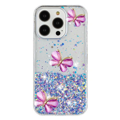 For iPhone 16 Pro Luminous Starry Sky Glitter Butterfly TPU Phone Case(Purple) - iPhone 16 Pro Cases by buy2fix | Online Shopping UK | buy2fix