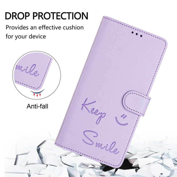 For OnePlus 12 5G Global Smile Embossing RFID Leather Phone Case(Light Purple) - OnePlus Cases by buy2fix | Online Shopping UK | buy2fix