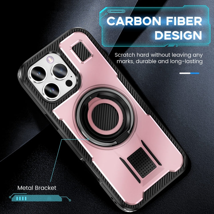 For iPhone 16 Pro Ring Holder Carbon Fiber PC Hybrid TPU Phone Case(Rose Gold) - iPhone 16 Pro Cases by buy2fix | Online Shopping UK | buy2fix