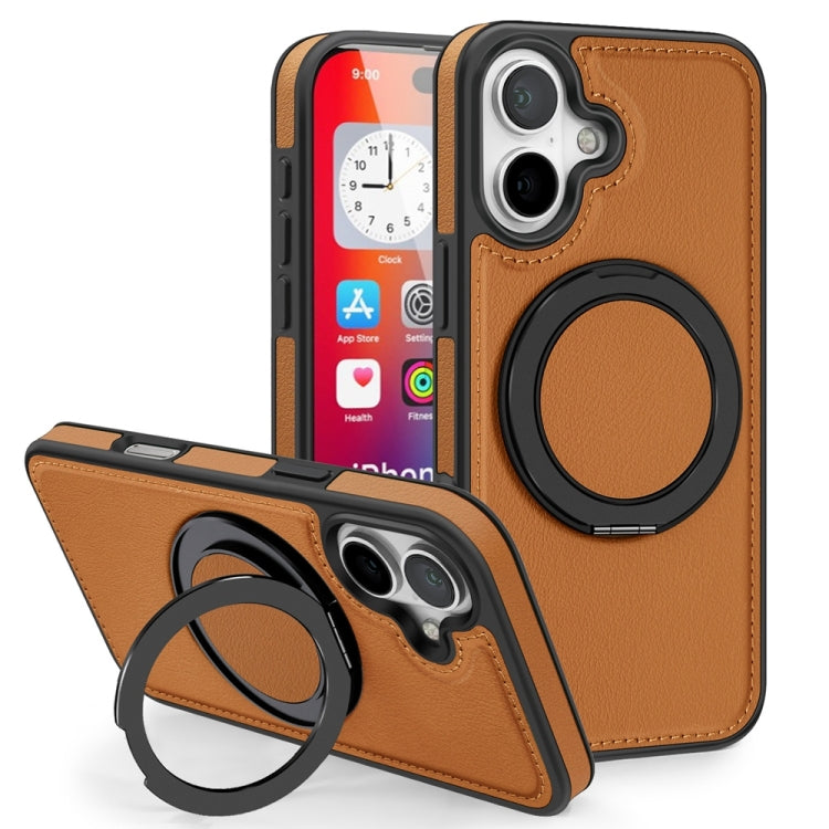 For iPhone 16 Yashi 360 Degree Rotating MagSafe Holder Phone Case(Brown) - iPhone 16 Cases by buy2fix | Online Shopping UK | buy2fix