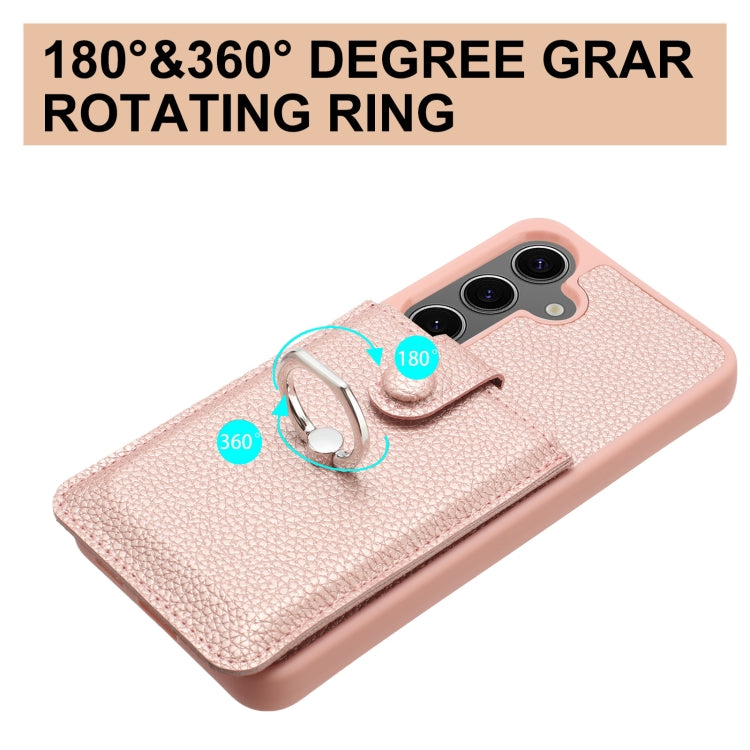 For Samsung Galaxy S25+ 5G Litchi Texture Drawing Card Bag Ring Holder Phone Case(Rose Gold) - Galaxy S25+ 5G Cases by buy2fix | Online Shopping UK | buy2fix