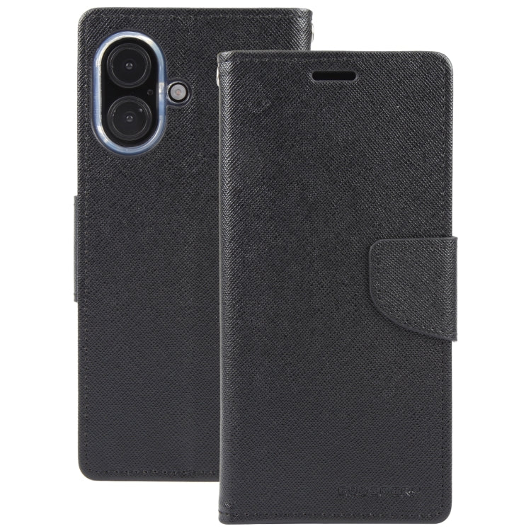 For iPhone 16 Plus GOOSPERY FANCY DIARY Cross Texture Leather Phone Case(Black) - iPhone 16 Plus Cases by GOOSPERY | Online Shopping UK | buy2fix