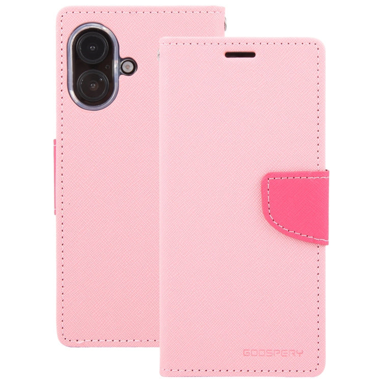 For iPhone 16 Plus GOOSPERY FANCY DIARY Cross Texture Leather Phone Case(Pink) - iPhone 16 Plus Cases by GOOSPERY | Online Shopping UK | buy2fix