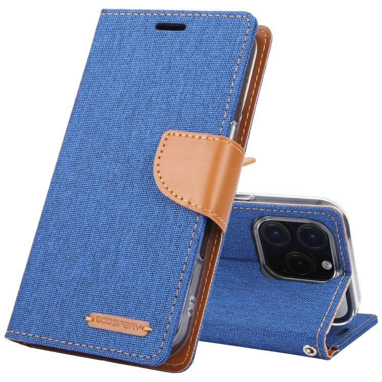 For iPhone 16 Pro Max GOOSPERY CANVAS DIARY Fabric Texture Flip Leather Phone Case(Blue) - iPhone 16 Pro Max Cases by GOOSPERY | Online Shopping UK | buy2fix