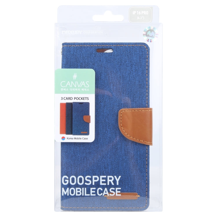 For iPhone 16 Pro Max GOOSPERY CANVAS DIARY Fabric Texture Flip Leather Phone Case(Blue) - iPhone 16 Pro Max Cases by GOOSPERY | Online Shopping UK | buy2fix