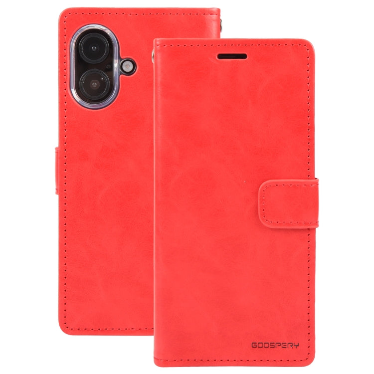 For iPhone 16 Plus GOOSPERY BLUE MOON Crazy Horse Texture Leather Phone Case(Red) - iPhone 16 Plus Cases by GOOSPERY | Online Shopping UK | buy2fix