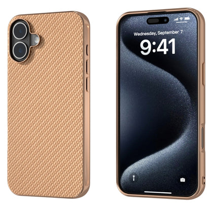 For iPhone 16 Nano Electroplating Carbon Fiber Texture Phone Case(Gold) - iPhone 16 Cases by buy2fix | Online Shopping UK | buy2fix