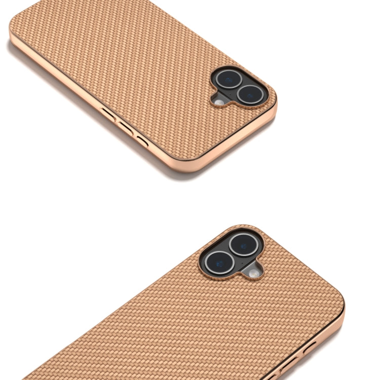 For iPhone 16 Nano Electroplating Carbon Fiber Texture Phone Case(Gold) - iPhone 16 Cases by buy2fix | Online Shopping UK | buy2fix