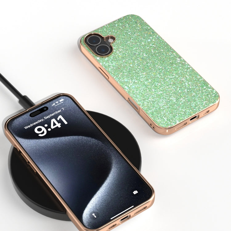 For iPhone 16 Plus Electroplating Frame Colorful Glitter Phone Case(Dark Green) - iPhone 16 Plus Cases by buy2fix | Online Shopping UK | buy2fix