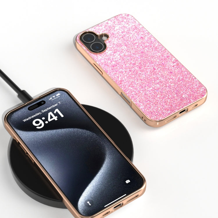 For iPhone 16 Plus Electroplating Frame Colorful Glitter Phone Case(Purple Pink) - iPhone 16 Plus Cases by buy2fix | Online Shopping UK | buy2fix