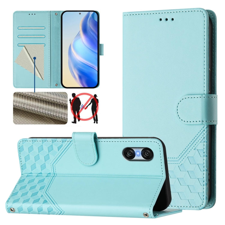 For Sony Xperia 10 VI 2024 Honeycomb Embossing RFID Leather Phone Case(Mint Green) - Sony Cases by buy2fix | Online Shopping UK | buy2fix