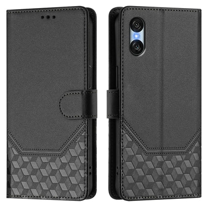 For Sony Xperia 10 VI 2024 Honeycomb Embossing RFID Leather Phone Case(Black) - Sony Cases by buy2fix | Online Shopping UK | buy2fix