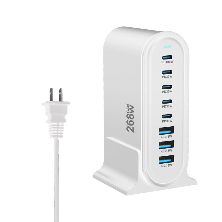 YMX-968 268W 5Type-C, 3USB 8-Ports Desktop Fast Charger, Plug Type:US Plug(White) - Multifunction Charger by buy2fix | Online Shopping UK | buy2fix