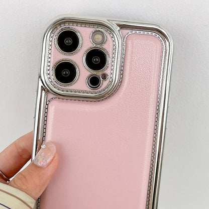 For iPhone 16 Pro Electroplated Edge Frosted Leather TPU Phone Case(Pink) - iPhone 16 Pro Cases by buy2fix | Online Shopping UK | buy2fix