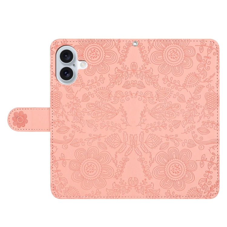 For iPhone 16 Plus Floral Embossed Pattern Leather Phone Case(Pink) - iPhone 16 Plus Cases by buy2fix | Online Shopping UK | buy2fix