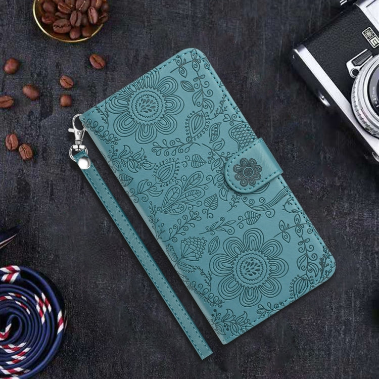 For iPhone 16 Floral Embossed Pattern Leather Phone Case(Dark Green) - iPhone 16 Cases by buy2fix | Online Shopping UK | buy2fix