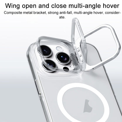 For iPhone 16 TGVIS Stand Series MagSafe Phone Case with Lens Frame Holder(Transparent) - iPhone 16 Cases by TGVIS | Online Shopping UK | buy2fix