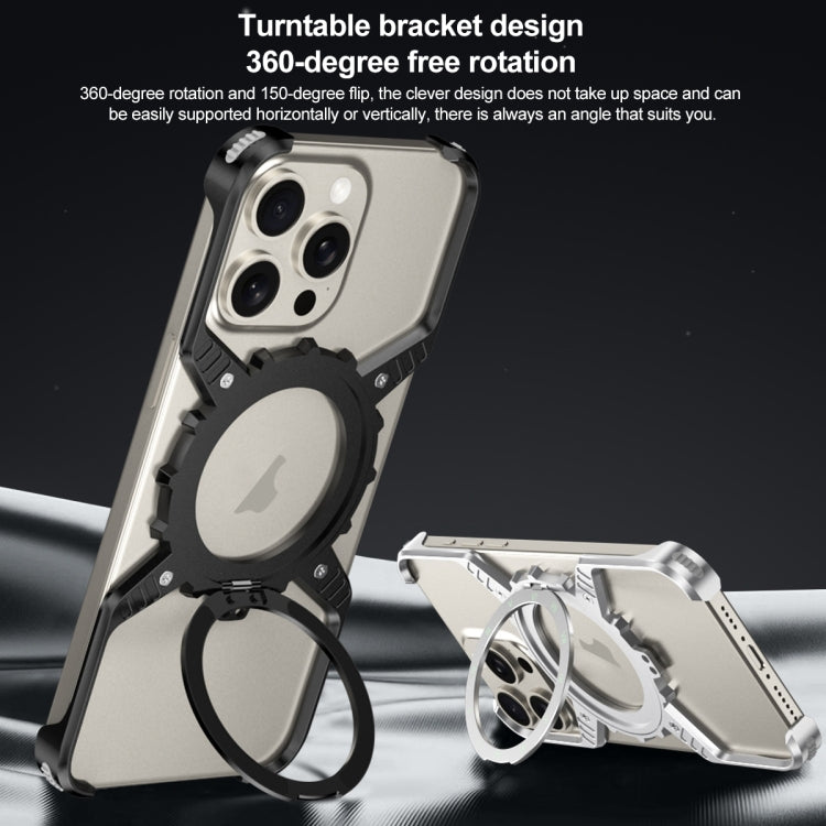 For iPhone 16 Pro Max Mechanical Gear MagSafe Holder Borderless Metal Phone Case(Silver) - iPhone 16 Pro Max Cases by buy2fix | Online Shopping UK | buy2fix