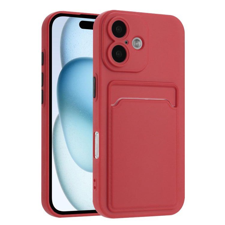 For iPhone 16 Skin Feel Card Contrast Color Button TPU Phone Case(Rose Red) - iPhone 16 Cases by buy2fix | Online Shopping UK | buy2fix