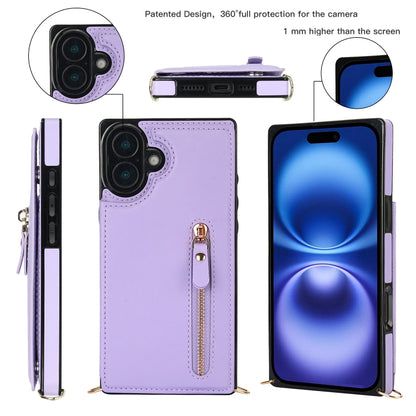 For iPhone 16 Plus Cross-body Zipper Square Phone Case(Purple) - iPhone 16 Plus Cases by buy2fix | Online Shopping UK | buy2fix