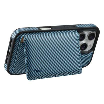 For iPhone 16 Pro Max Denior Carbon Fiber Texture Leather Card Bag MagSafe Phone Case(Blue) - iPhone 16 Pro Max Cases by Denior | Online Shopping UK | buy2fix