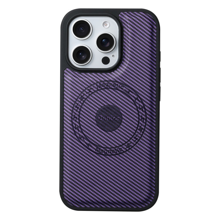 For iPhone 16 Plus Denior Carbon Fiber Texture Leather MagSafe Phone Case(Purple) - iPhone 16 Plus Cases by Denior | Online Shopping UK | buy2fix