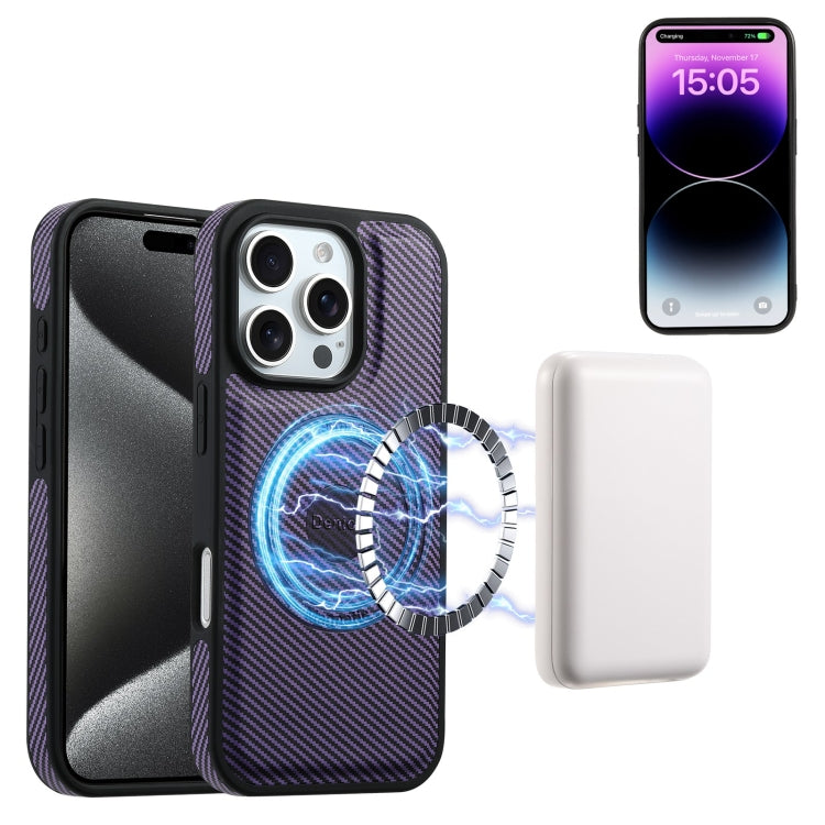 For iPhone 16 Plus Denior Carbon Fiber Texture Leather MagSafe Phone Case(Purple) - iPhone 16 Plus Cases by Denior | Online Shopping UK | buy2fix