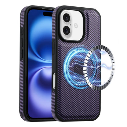 For iPhone 16 Plus Denior Carbon Fiber Texture Leather MagSafe Phone Case(Purple) - iPhone 16 Plus Cases by Denior | Online Shopping UK | buy2fix