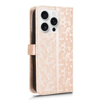 For iPhone 16 Pro Honeycomb Dot Texture Leather Phone Case(Gold) - iPhone 16 Pro Cases by buy2fix | Online Shopping UK | buy2fix