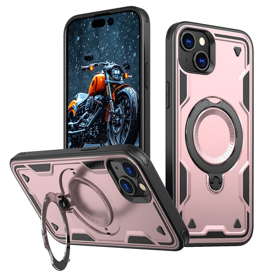 For iPhone 15 PC Hybrid TPU Armor MagSafe Ring Holder Phone Case(Rose Gold) - iPhone 15 Cases by buy2fix | Online Shopping UK | buy2fix