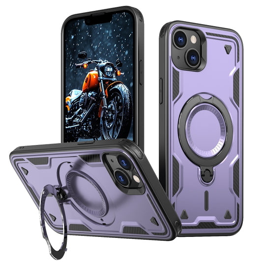 For iPhone 14 Plus PC Hybrid TPU Armor MagSafe Ring Holder Phone Case(Purple) - iPhone 14 Plus Cases by buy2fix | Online Shopping UK | buy2fix