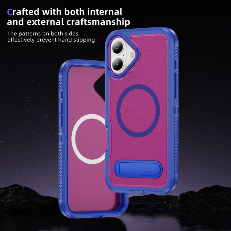 For iPhone 16 Guard MagSafe Holder Matte PC Hybrid TPU Phone Case(Blue Rose Red) - iPhone 16 Cases by buy2fix | Online Shopping UK | buy2fix