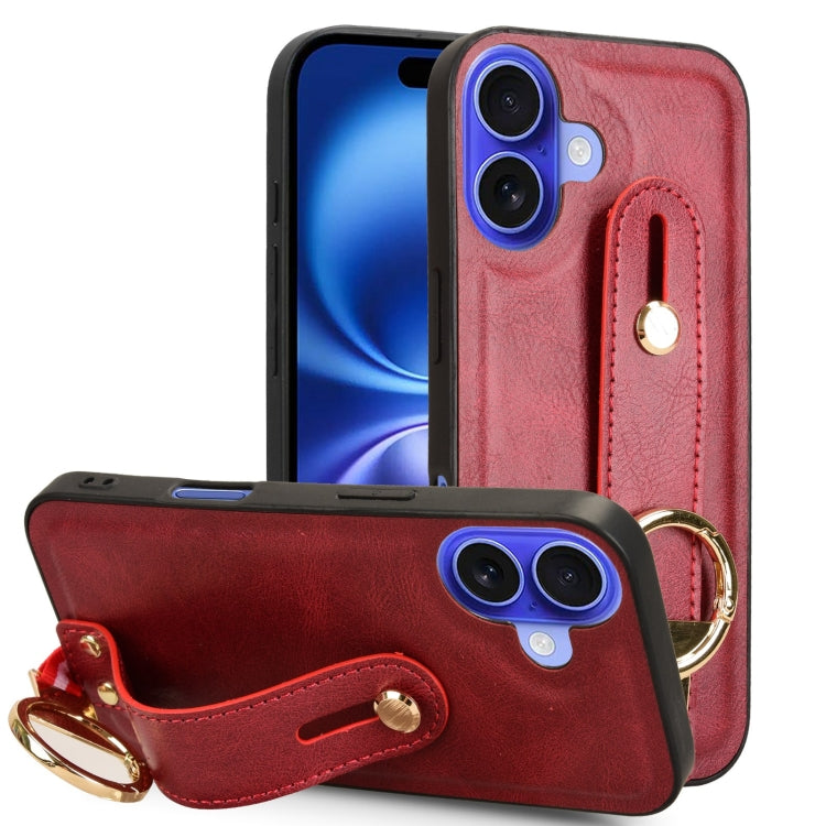 For iPhone 16 Plus Wristband Leather Back Phone Case(Red) - iPhone 16 Plus Cases by buy2fix | Online Shopping UK | buy2fix