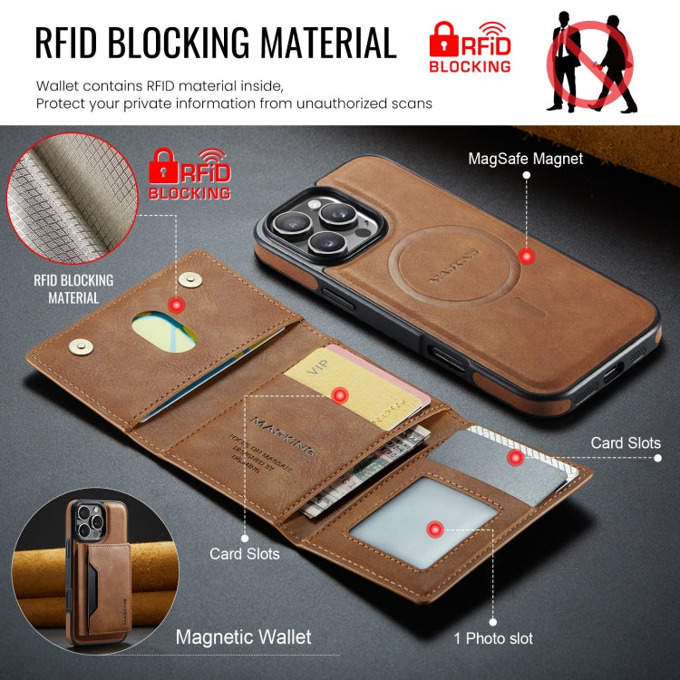 For iPhone 16 Pro DG.MING MAGKING-K2 Series MagSafe RFID Card Bag Detachable Phone Case(Brown) - iPhone 16 Pro Cases by DG.MING | Online Shopping UK | buy2fix