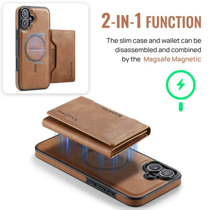 For iPhone 16 DG.MING MAGKING-K2 Series MagSafe RFID Card Bag Detachable Phone Case(Brown) - iPhone 16 Cases by DG.MING | Online Shopping UK | buy2fix