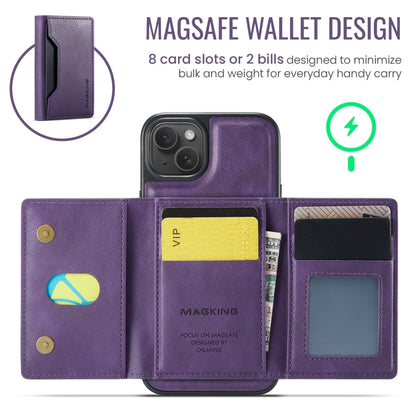 For iPhone 14 Plus DG.MING MAGKING-K2 Series MagSafe RFID Card Bag Detachable Phone Case(Purple) - iPhone 14 Plus Cases by DG.MING | Online Shopping UK | buy2fix