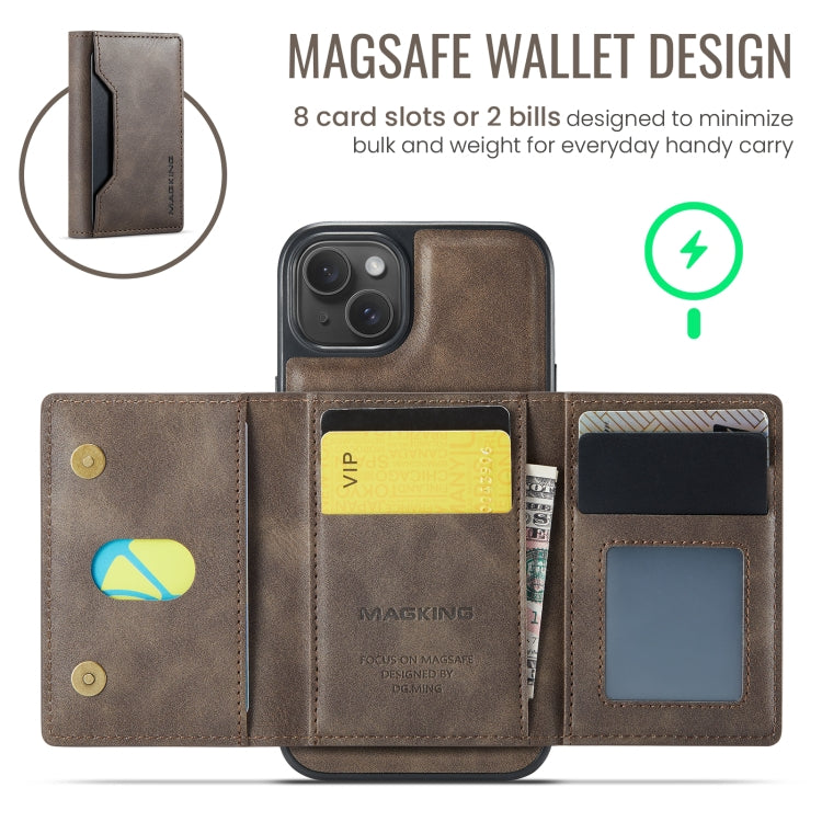 For iPhone 14 DG.MING MAGKING-K2 Series MagSafe RFID Card Bag Detachable Phone Case(Coffee) - iPhone 14 Cases by DG.MING | Online Shopping UK | buy2fix